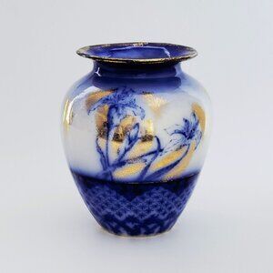 Antique Flow Blue & Gold Vase, IRIS by Edge Malkin Co. c.1891-1903, Rare Vintage